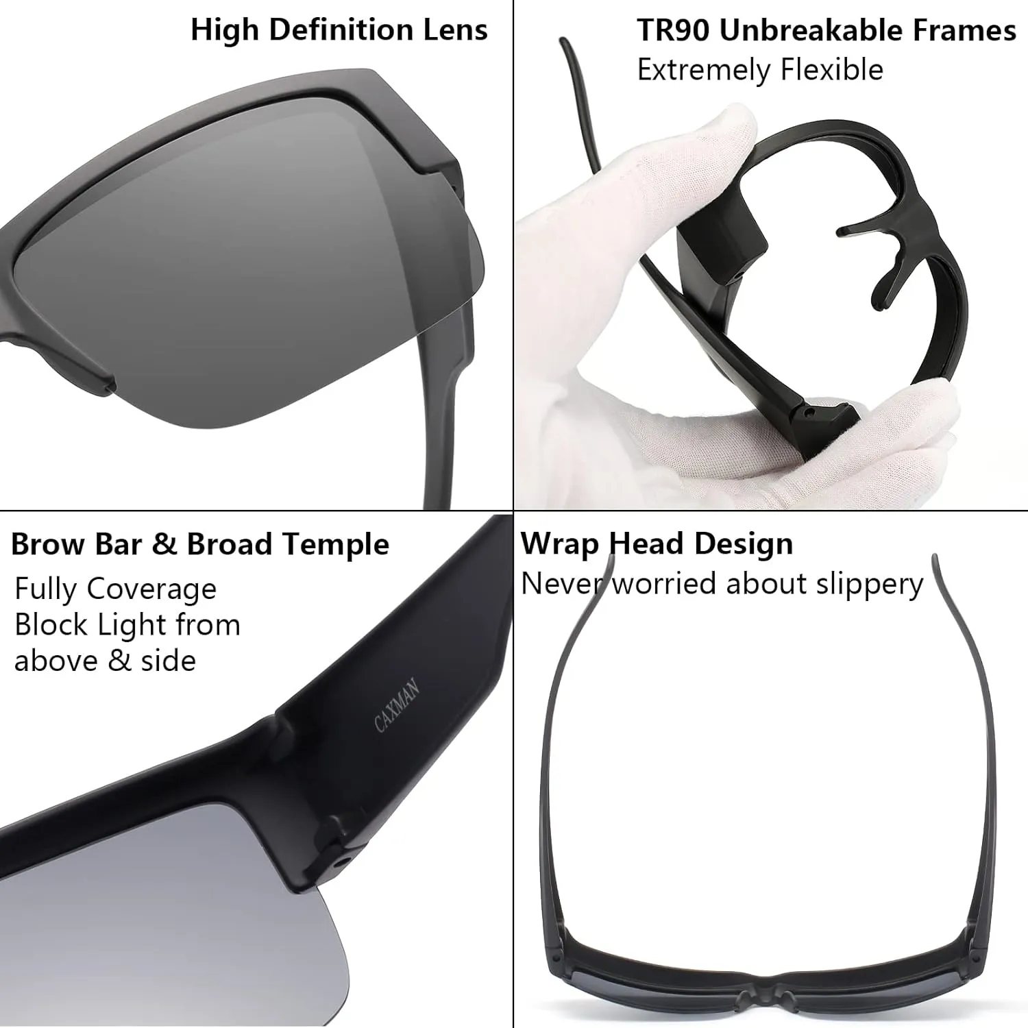 CAXMAN Fit Over Glasses Sunglasses for Men & Women Polarized Lens 100% UV Protection