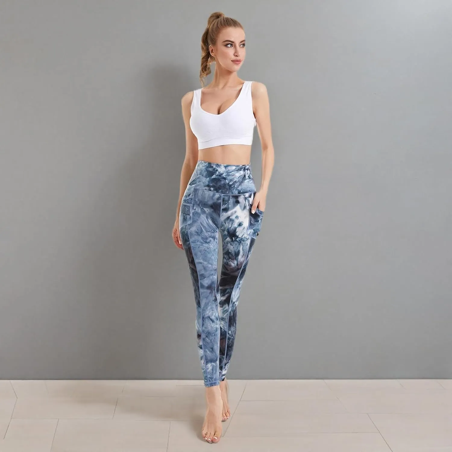 ccko High Waisted Leggings for Women with Pockets, Womens Yoga Pants Stretch Workout Leggings Tummy Control