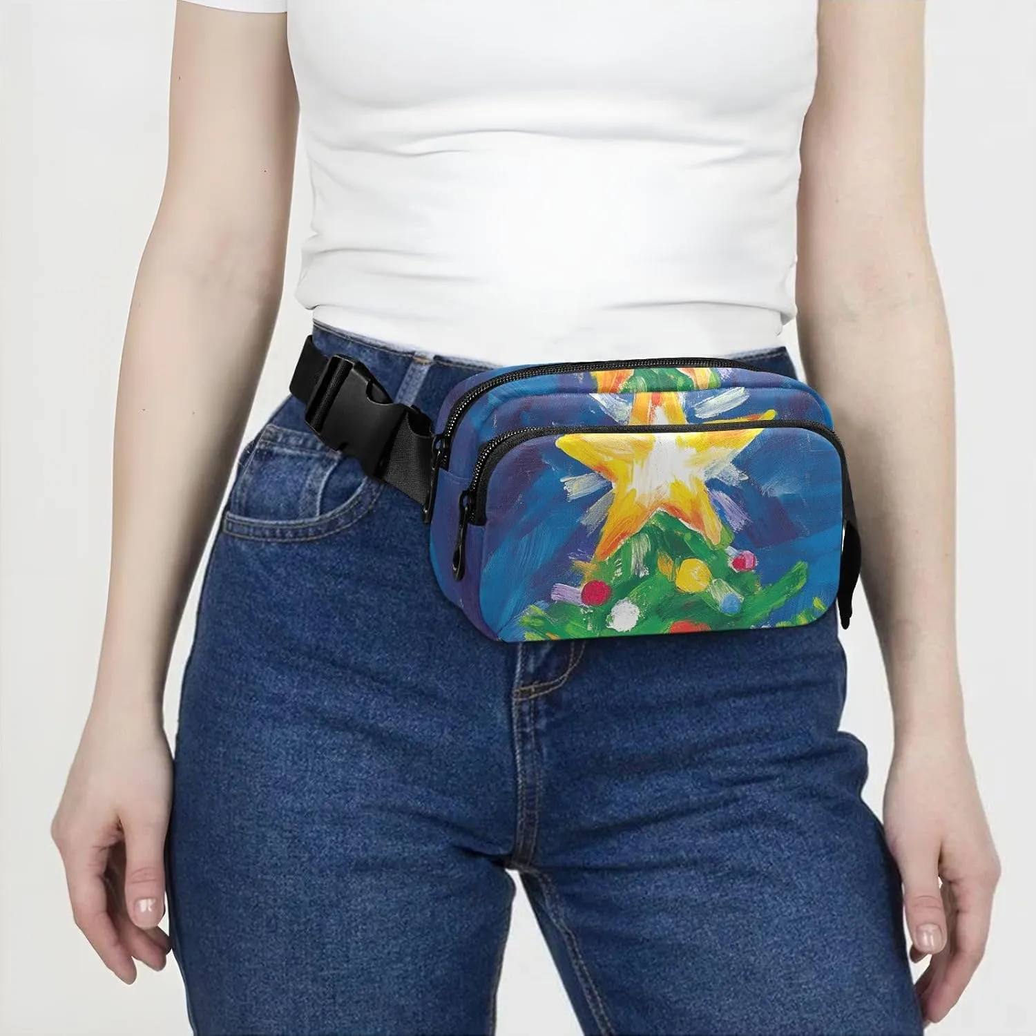 Christmas Tree Star Trendy Fanny Waist Pack for Women Men Teens Large Capacity Sling Bag Travel Accessory with Adjustable Strap for Travel Running Hiking