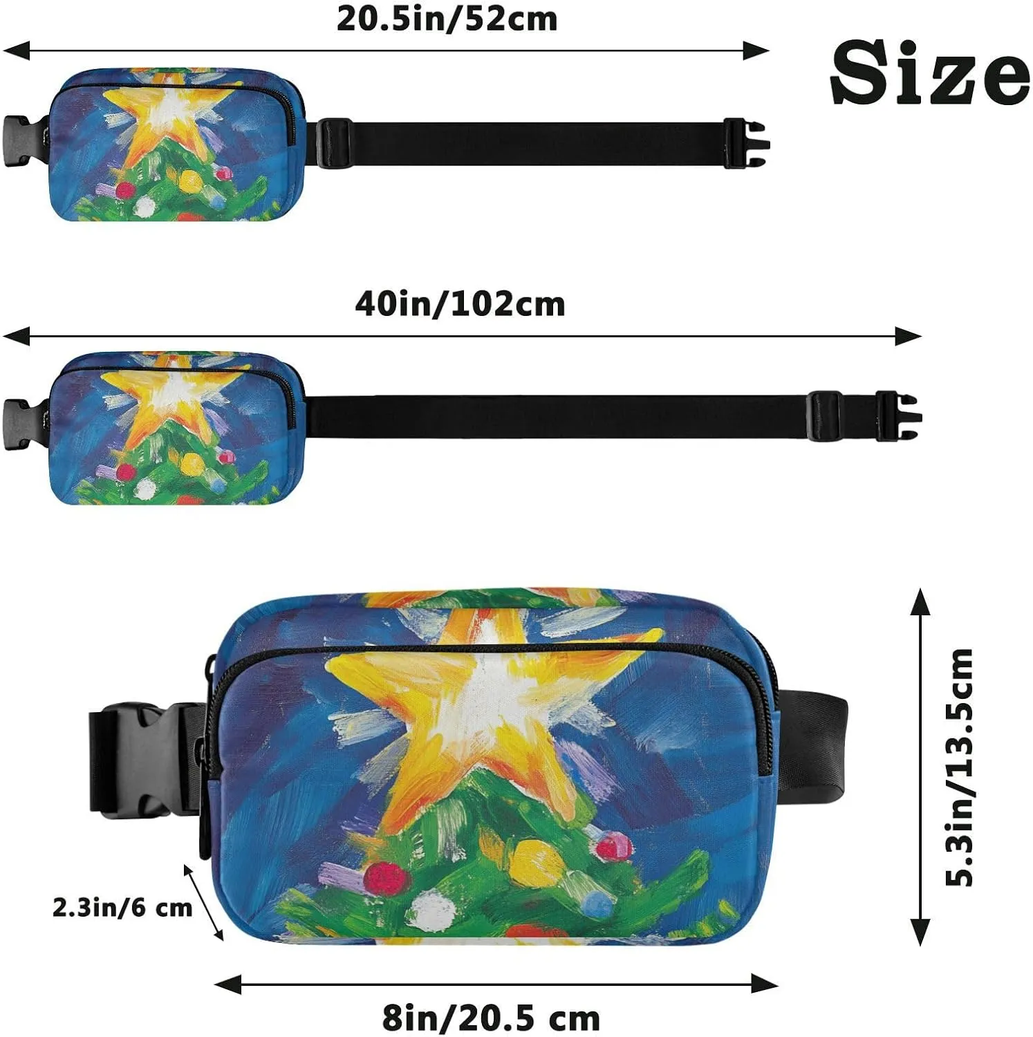 Christmas Tree Star Trendy Fanny Waist Pack for Women Men Teens Large Capacity Sling Bag Travel Accessory with Adjustable Strap for Travel Running Hiking