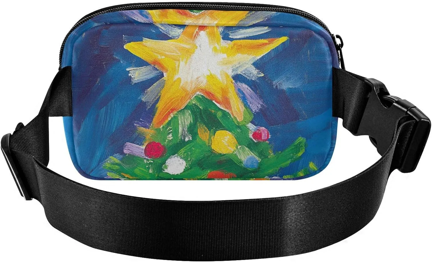 Christmas Tree Star Trendy Fanny Waist Pack for Women Men Teens Large Capacity Sling Bag Travel Accessory with Adjustable Strap for Travel Running Hiking