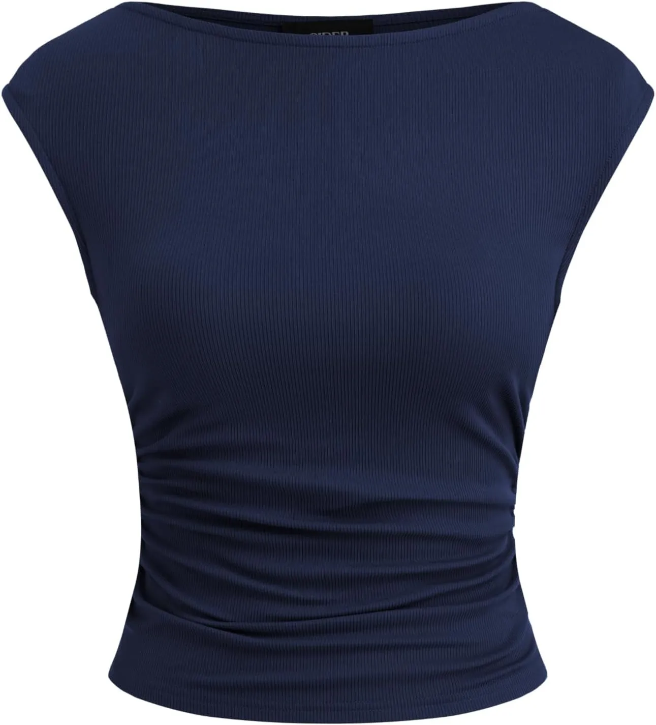 CIDER Women's Ruched Tank Top Boat Neck Sleeveless Top Knit Slim Fit Tank Top