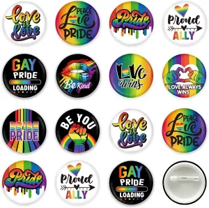 Cinrobiye 100 Pcs Rainbow Pride Badges PinsGay Pride Button Pins LGBT Love Gay Lesbian Brooch Round Lapel Pins Accessories Stuff for Backpacks Clothes Hats Bags Gay Party Decorations Supplies