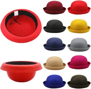 Classic Fedora Hat with Feather Bowler Dome Hard Faux Woolen Top Hat for Men Women Wedding Sun Hat (Blue, One Size)