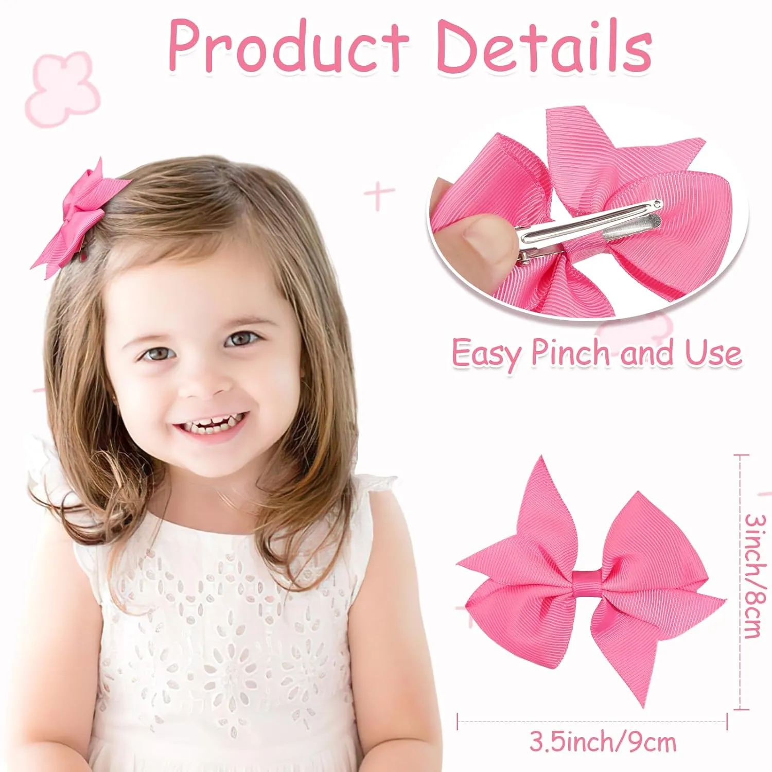 CLLOT 40pcs 3.5 inch Hair Bows for Girls Grosgrain Ribbon Toddler Hair Bows Alligator Clips for Baby Girls Kids Teens Back to School Hair Accessories in Pairs