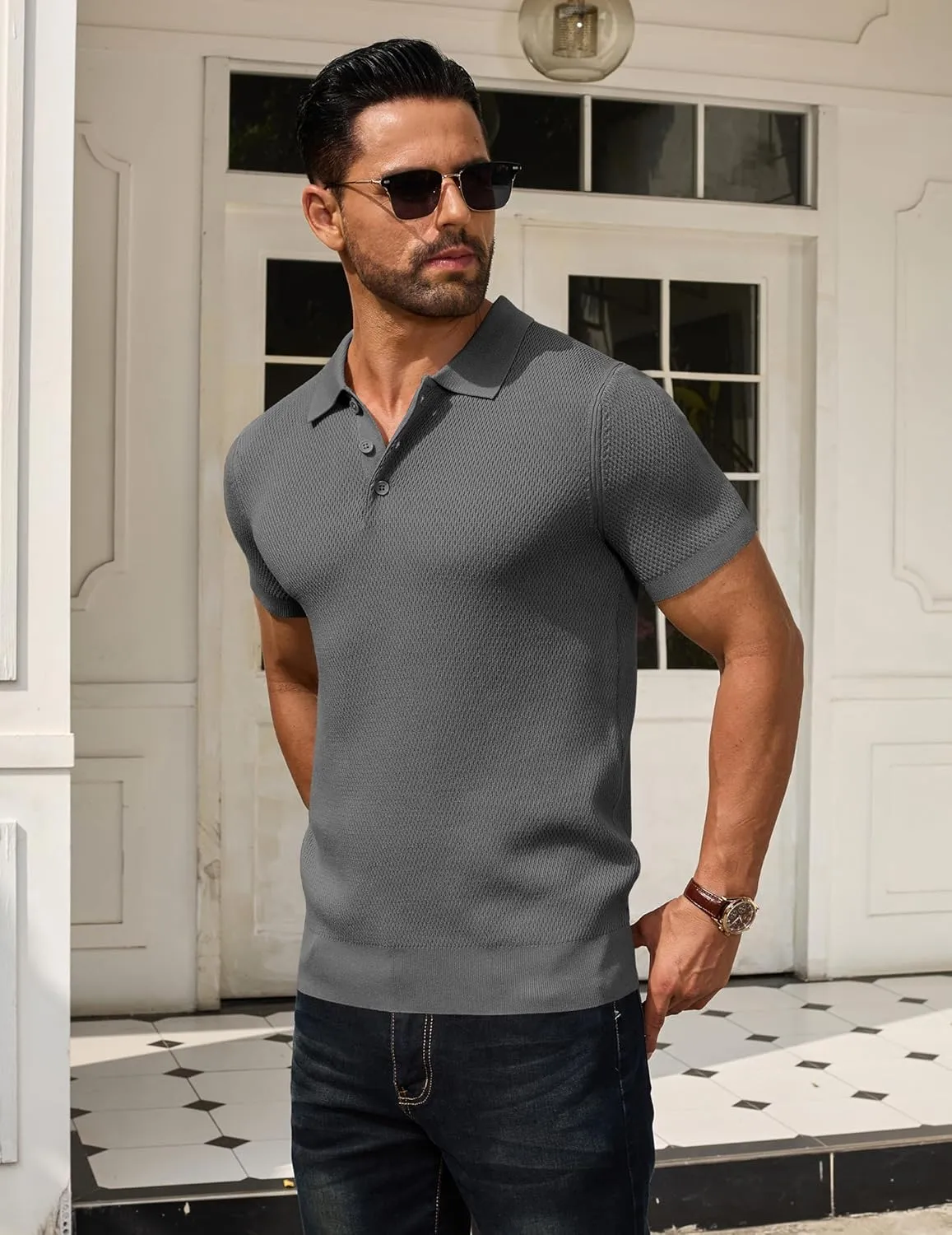 COOFANDY Men's Knit Polo Shirts Short Sleeve Textured Golf Shirt Fashion Casual Collared Pullover T-Shirts
