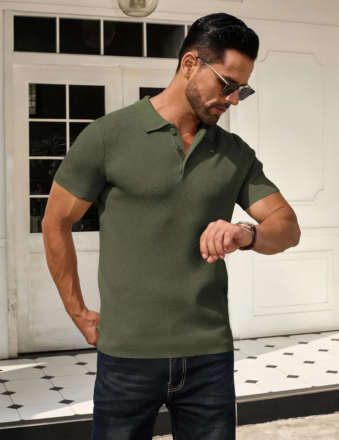 COOFANDY Men's Knit Polo Shirts Short Sleeve Textured Golf Shirt Fashion Casual Collared Pullover T-Shirts