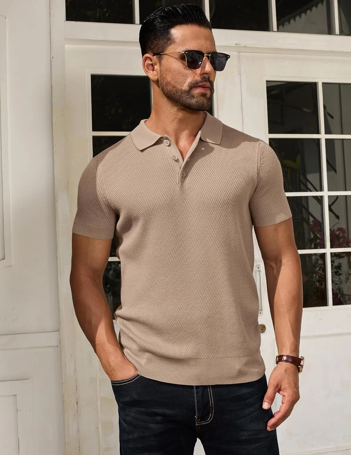 COOFANDY Men's Knit Polo Shirts Short Sleeve Textured Golf Shirt Fashion Casual Collared Pullover T-Shirts