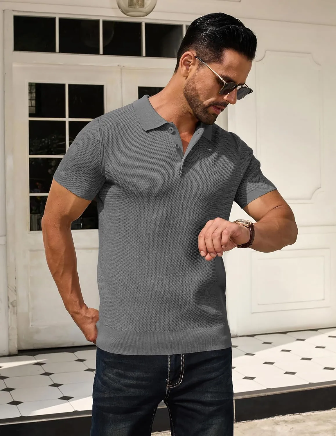 COOFANDY Men's Knit Polo Shirts Short Sleeve Textured Golf Shirt Fashion Casual Collared Pullover T-Shirts