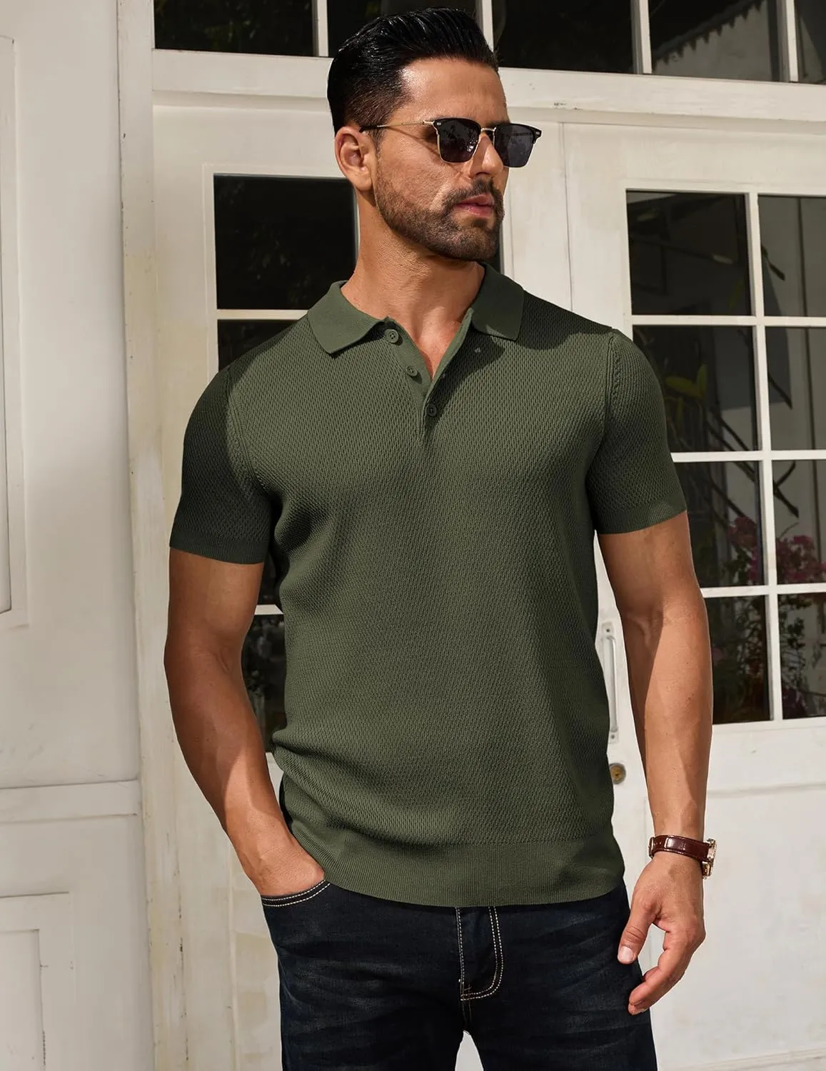 COOFANDY Men's Knit Polo Shirts Short Sleeve Textured Golf Shirt Fashion Casual Collared Pullover T-Shirts