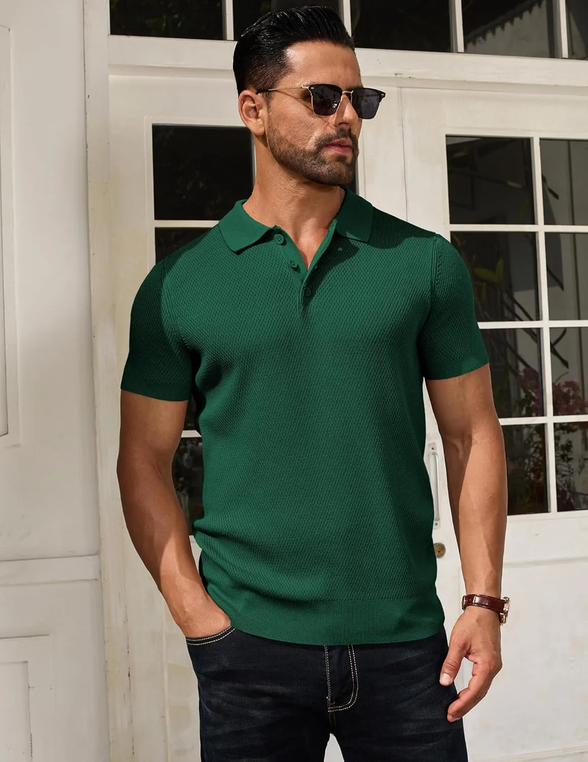 COOFANDY Men's Knit Polo Shirts Short Sleeve Textured Golf Shirt Fashion Casual Collared Pullover T-Shirts