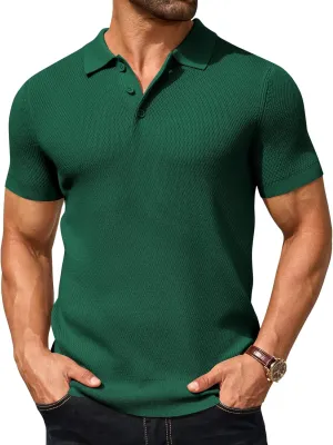 COOFANDY Men's Knit Polo Shirts Short Sleeve Textured Golf Shirt Fashion Casual Collared Pullover T-Shirts