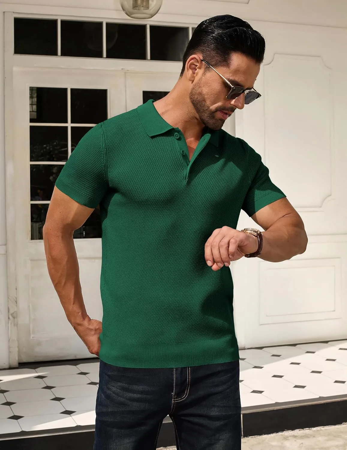 COOFANDY Men's Knit Polo Shirts Short Sleeve Textured Golf Shirt Fashion Casual Collared Pullover T-Shirts