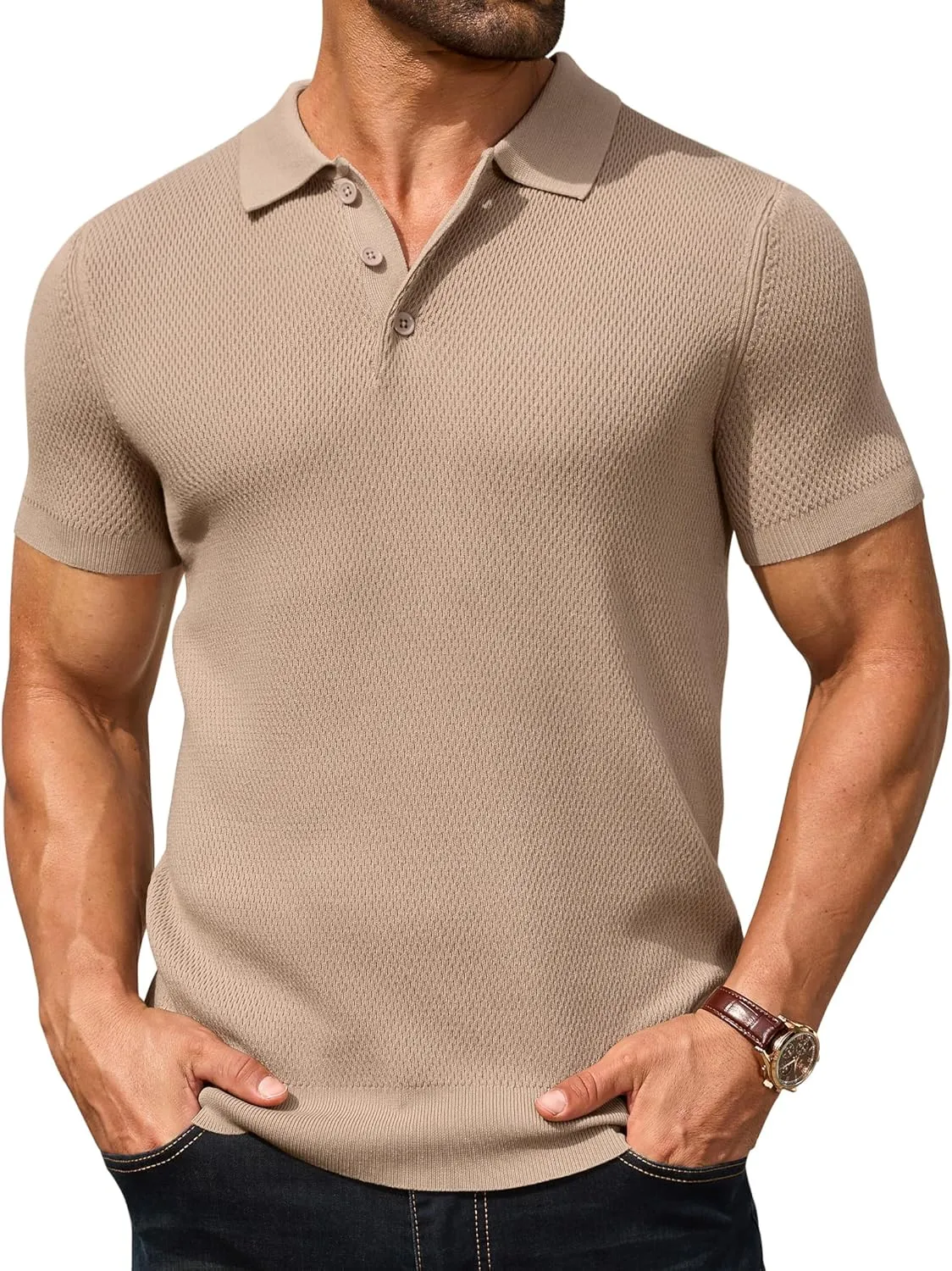 COOFANDY Men's Knit Polo Shirts Short Sleeve Textured Golf Shirt Fashion Casual Collared Pullover T-Shirts