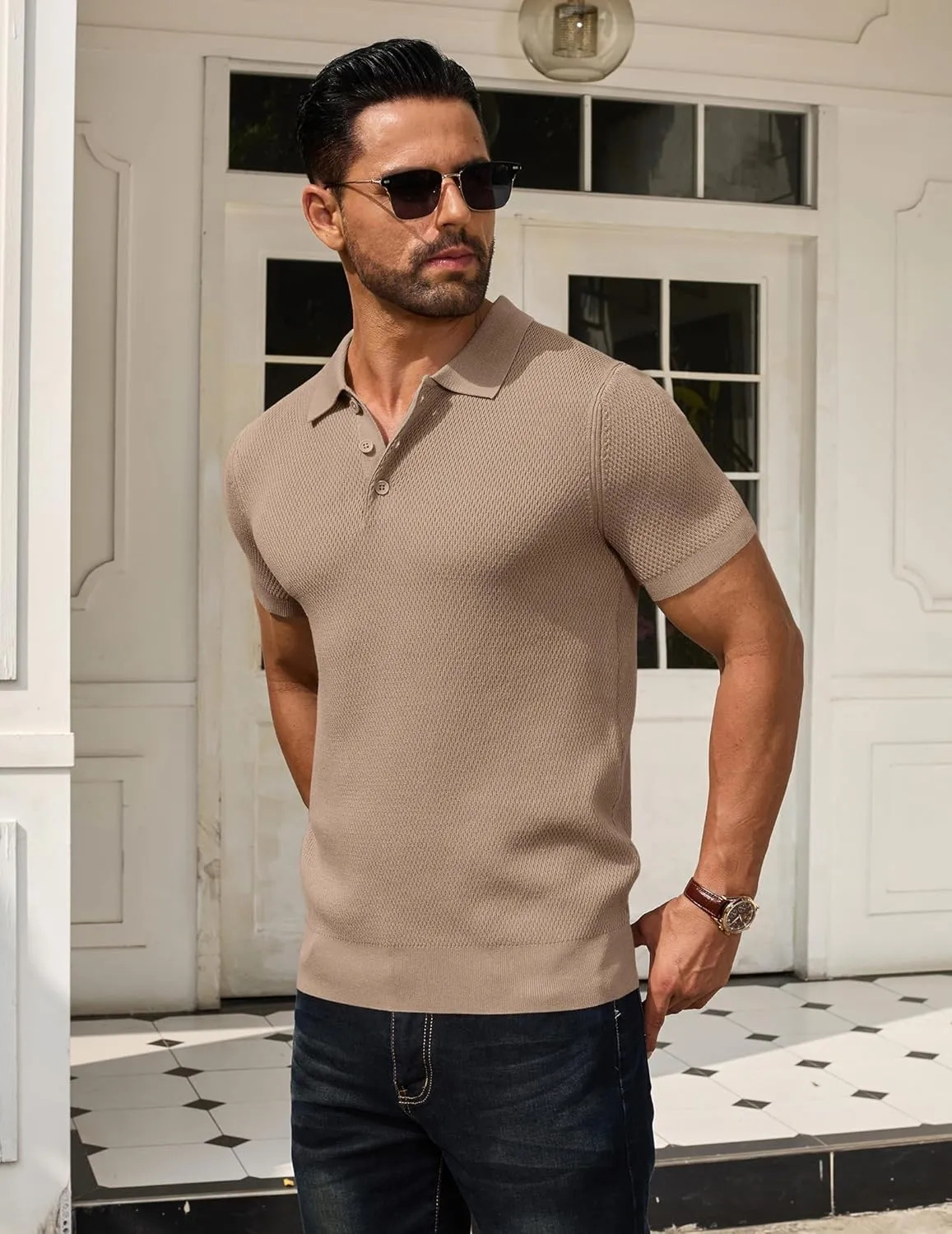 COOFANDY Men's Knit Polo Shirts Short Sleeve Textured Golf Shirt Fashion Casual Collared Pullover T-Shirts