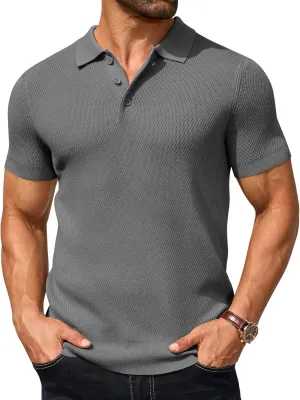 COOFANDY Men's Knit Polo Shirts Short Sleeve Textured Golf Shirt Fashion Casual Collared Pullover T-Shirts