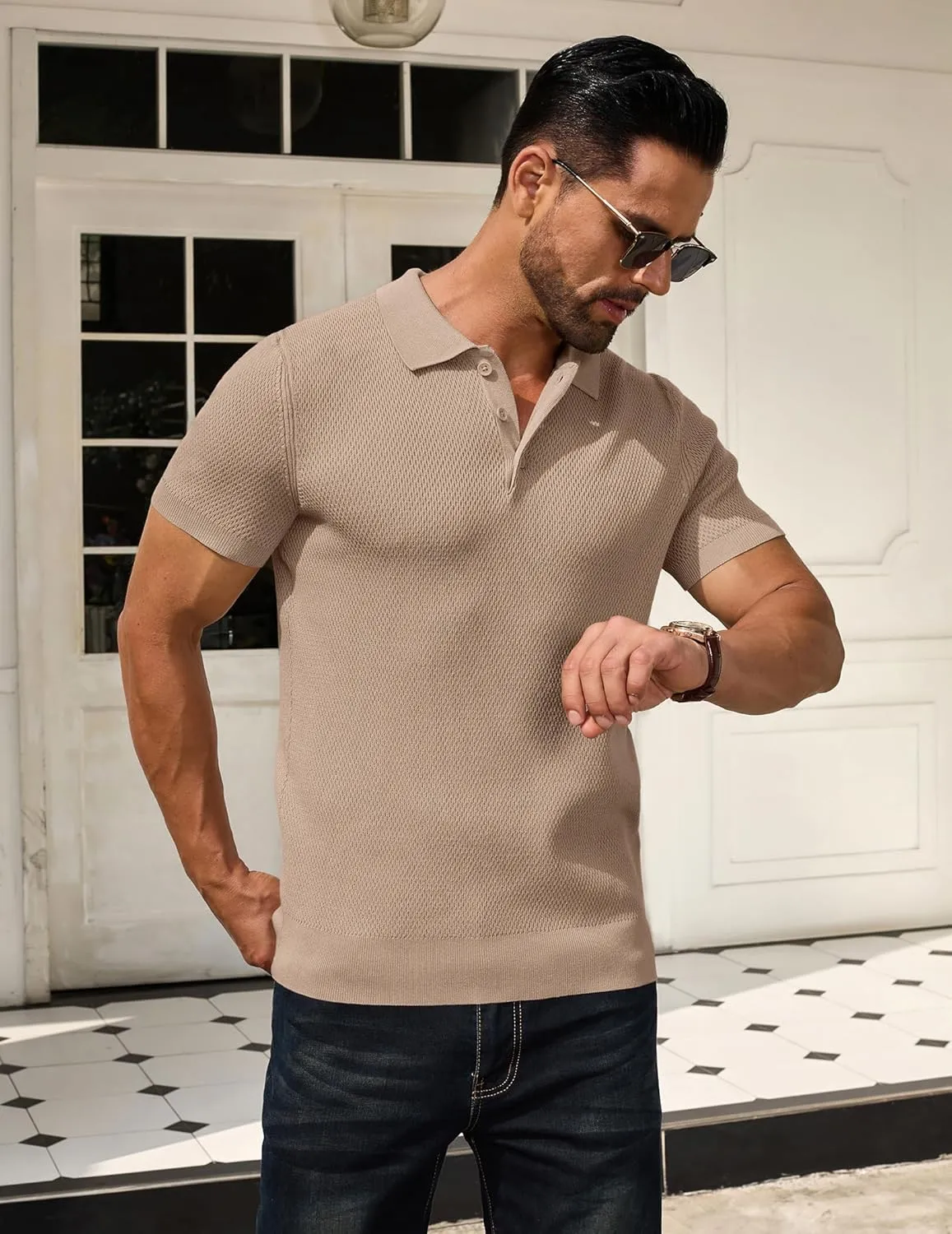 COOFANDY Men's Knit Polo Shirts Short Sleeve Textured Golf Shirt Fashion Casual Collared Pullover T-Shirts