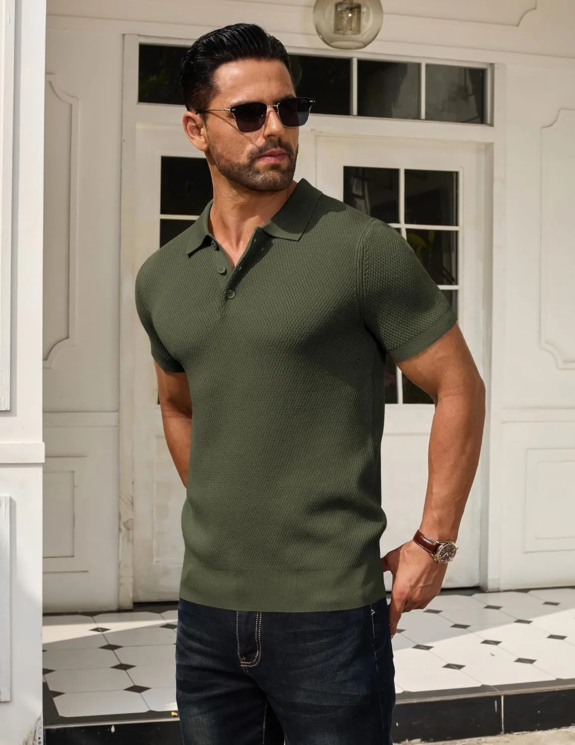 COOFANDY Men's Knit Polo Shirts Short Sleeve Textured Golf Shirt Fashion Casual Collared Pullover T-Shirts