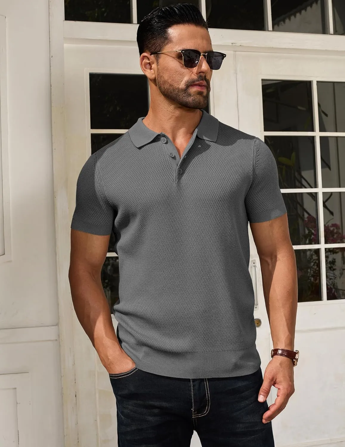 COOFANDY Men's Knit Polo Shirts Short Sleeve Textured Golf Shirt Fashion Casual Collared Pullover T-Shirts