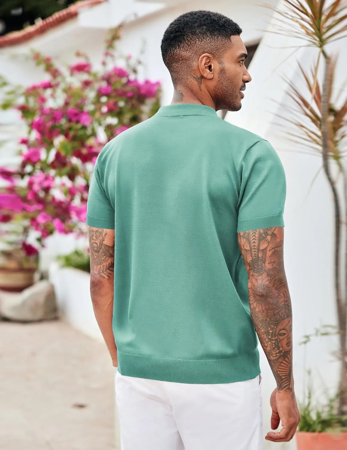 COOFANDY Men's Zipper Polo Shirt Casual Knit Short Sleeve Polo T Shirt Classic Fit Shirts