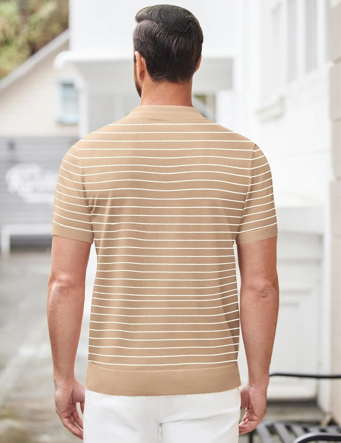 COOFANDY Men's Zipper Polo Shirt Casual Knit Short Sleeve Polo T Shirt Classic Fit Shirts