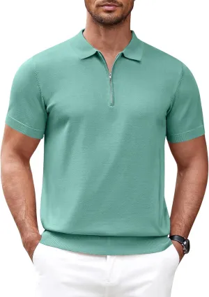COOFANDY Men's Zipper Polo Shirt Casual Knit Short Sleeve Polo T Shirt Classic Fit Shirts
