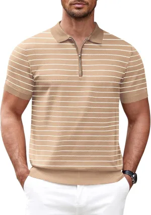 COOFANDY Men's Zipper Polo Shirt Casual Knit Short Sleeve Polo T Shirt Classic Fit Shirts