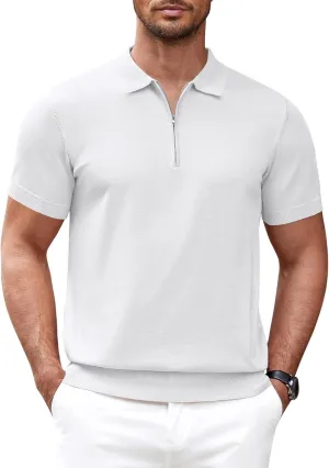 COOFANDY Men's Zipper Polo Shirt Casual Knit Short Sleeve Polo T Shirt Classic Fit Shirts