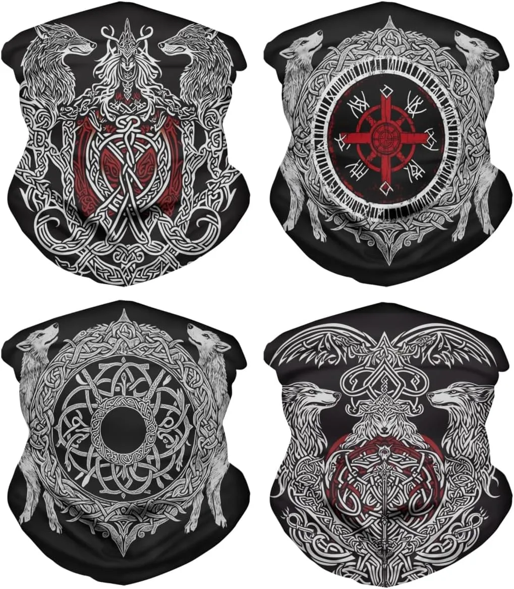 Cool Skull Face Bandanas Sports & Casual Headwear Viking Print Neck Gaiter, Headwrap, Balaclava, Helmet Liner