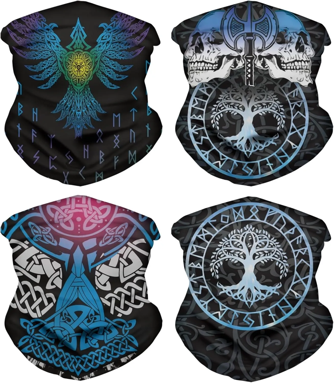 Cool Skull Face Bandanas Sports & Casual Headwear Viking Print Neck Gaiter, Headwrap, Balaclava, Helmet Liner