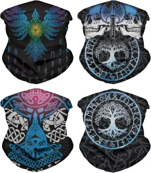 Cool Skull Face Bandanas Sports & Casual Headwear Viking Print Neck Gaiter, Headwrap, Balaclava, Helmet Liner
