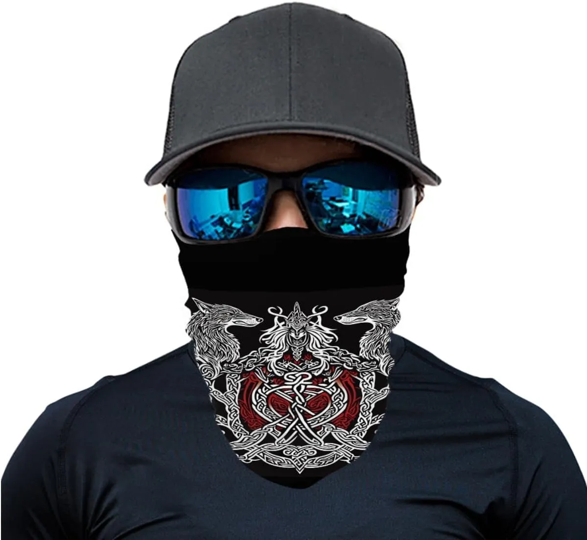 Cool Skull Face Bandanas Sports & Casual Headwear Viking Print Neck Gaiter, Headwrap, Balaclava, Helmet Liner