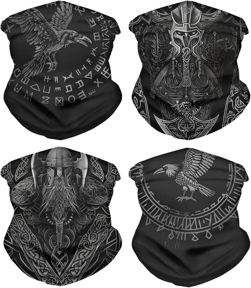 Cool Skull Face Bandanas Sports & Casual Headwear Viking Print Neck Gaiter, Headwrap, Balaclava, Helmet Liner