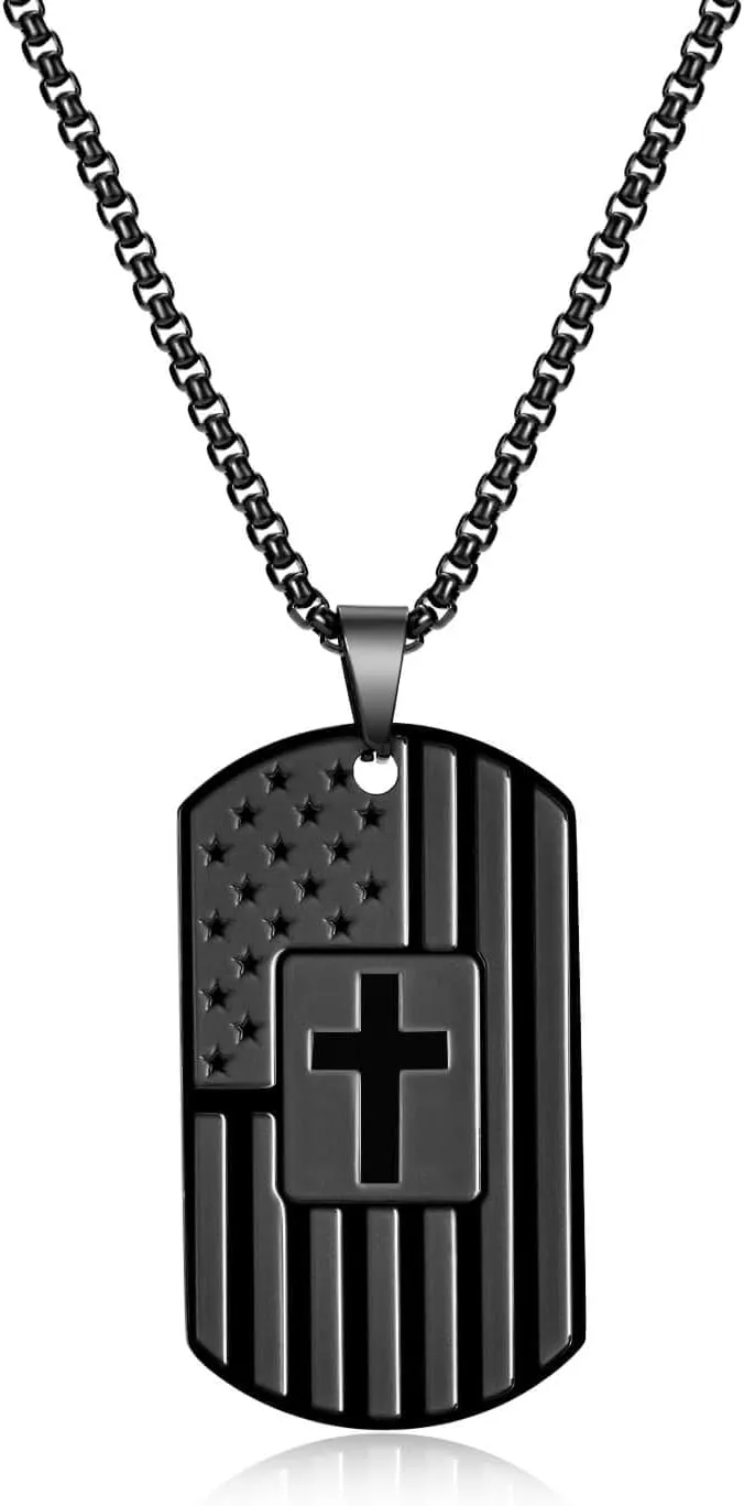 Coolvy To My Son Necklace from Mom Dad, Dog Tag Cross Necklace for Men, American Flag Birthday Christmas Gifts for Son in Law Grandson Daughter Granddaughter Family Jewelry