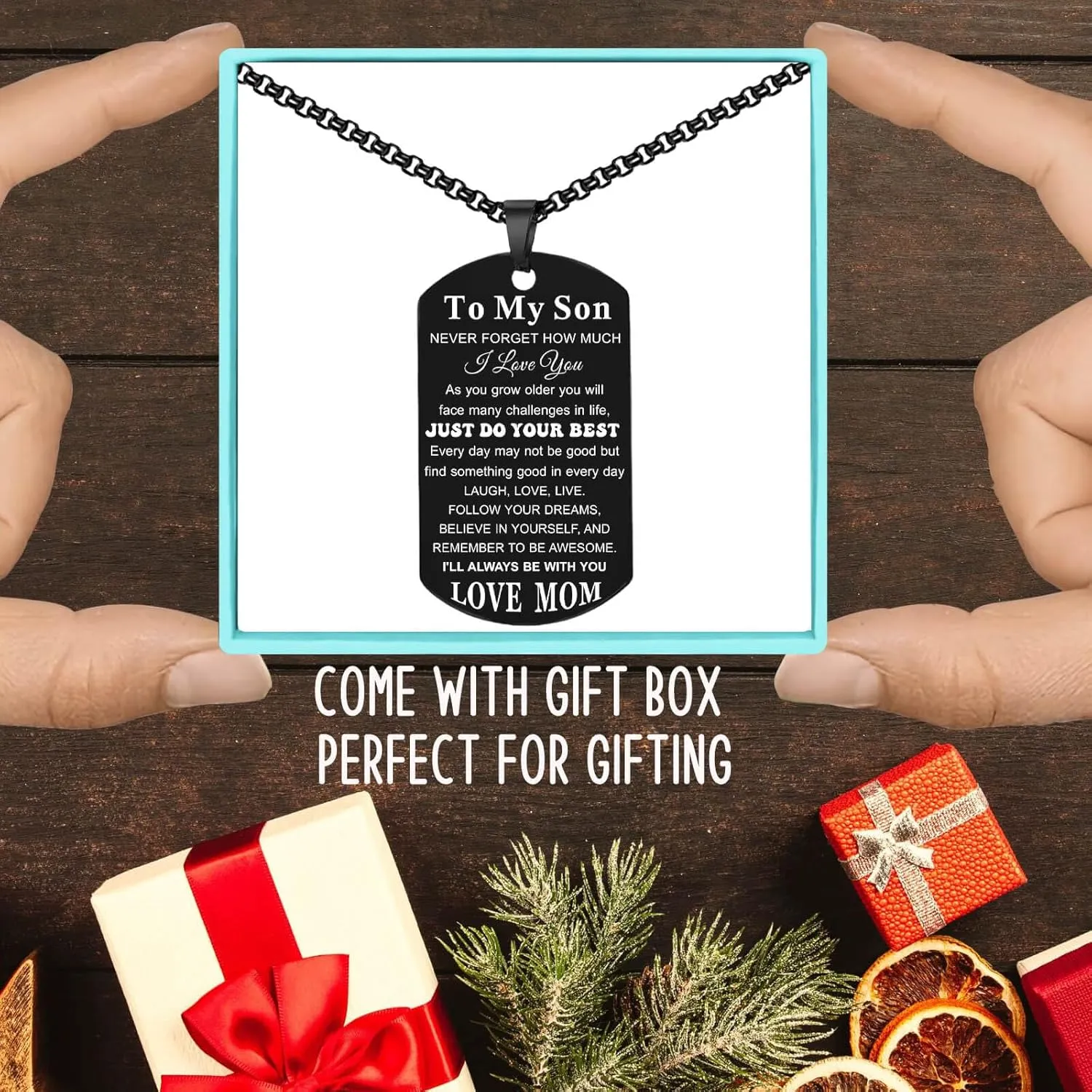 Coolvy To My Son Necklace from Mom Dad, Dog Tag Cross Necklace for Men, American Flag Birthday Christmas Gifts for Son in Law Grandson Daughter Granddaughter Family Jewelry