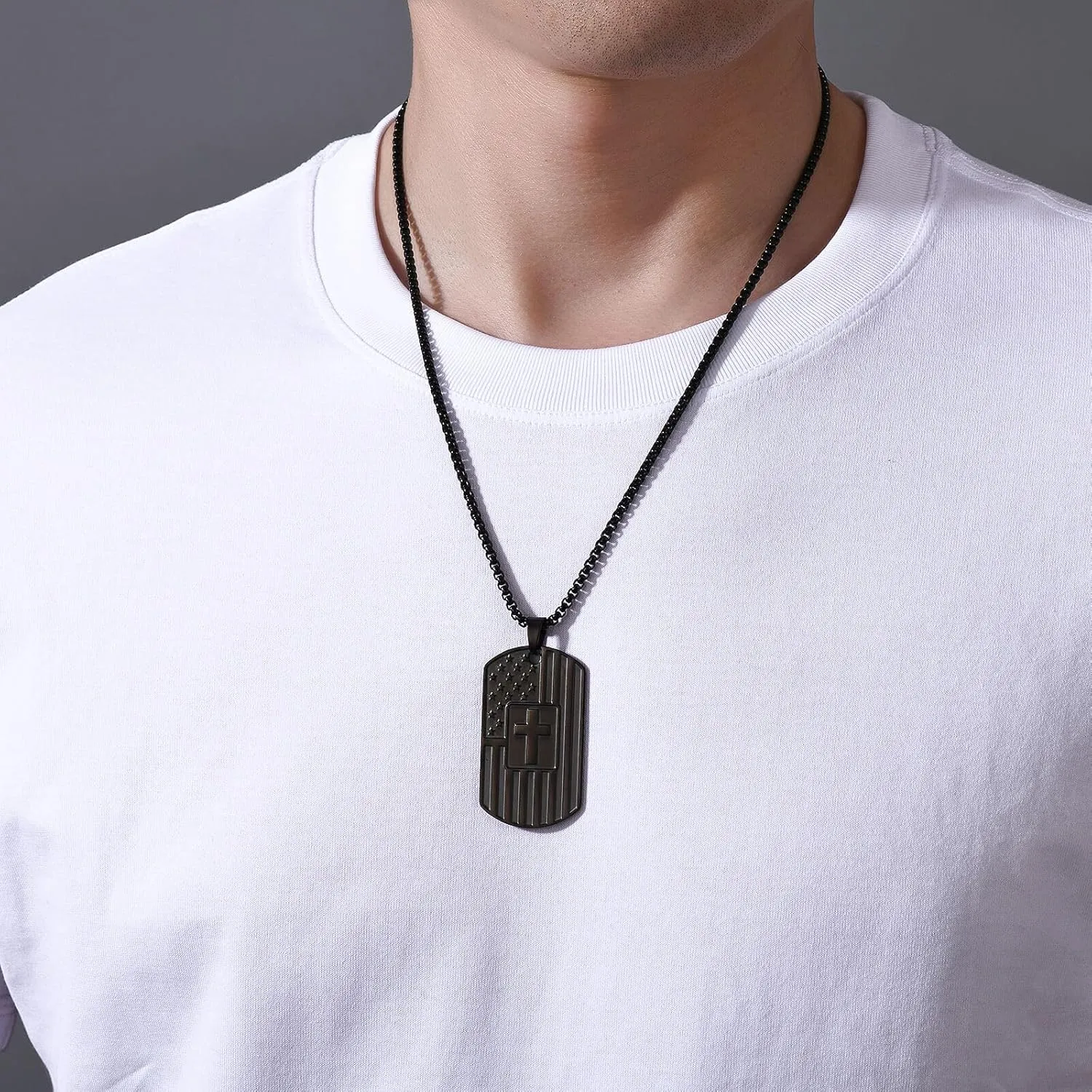 Coolvy To My Son Necklace from Mom Dad, Dog Tag Cross Necklace for Men, American Flag Birthday Christmas Gifts for Son in Law Grandson Daughter Granddaughter Family Jewelry