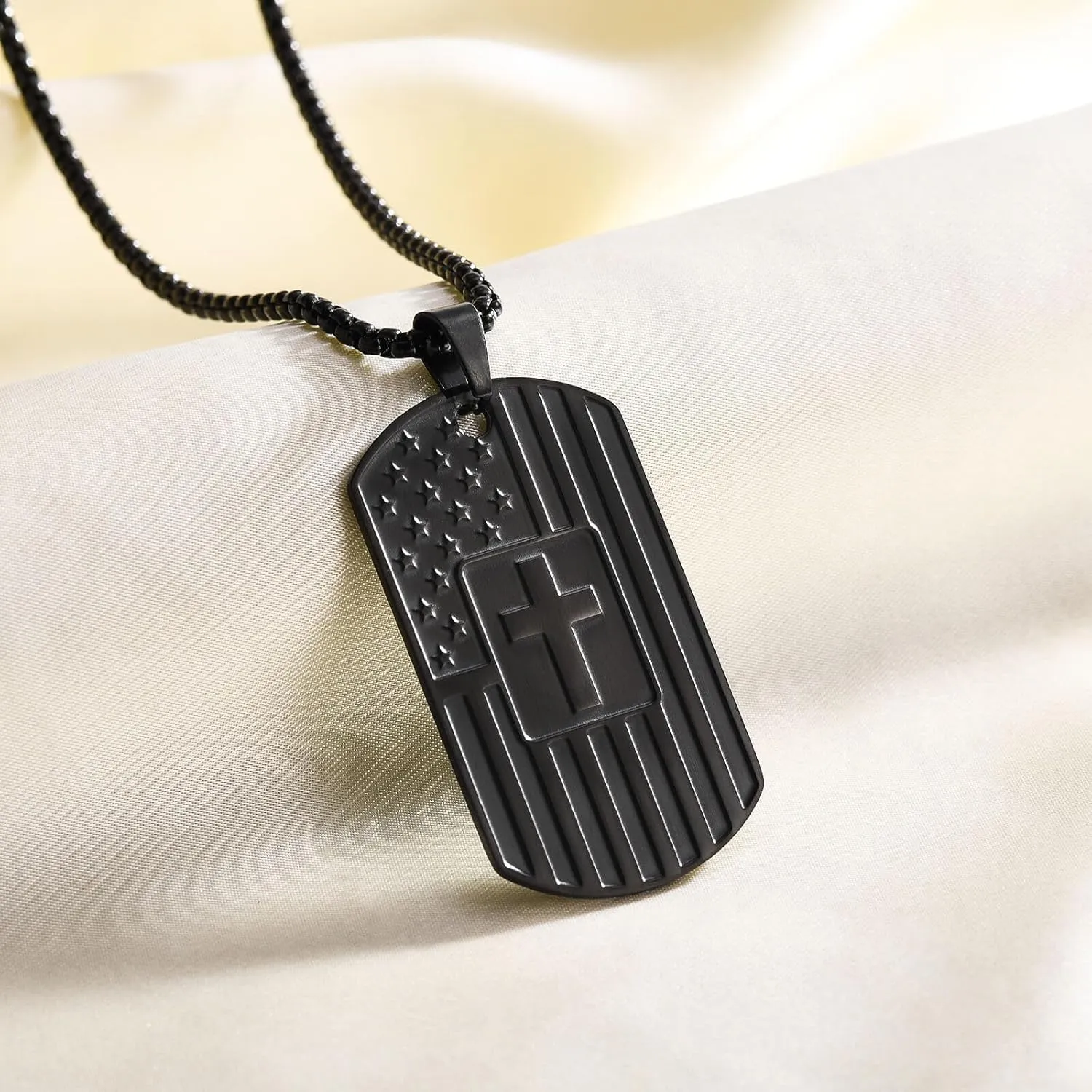 Coolvy To My Son Necklace from Mom Dad, Dog Tag Cross Necklace for Men, American Flag Birthday Christmas Gifts for Son in Law Grandson Daughter Granddaughter Family Jewelry