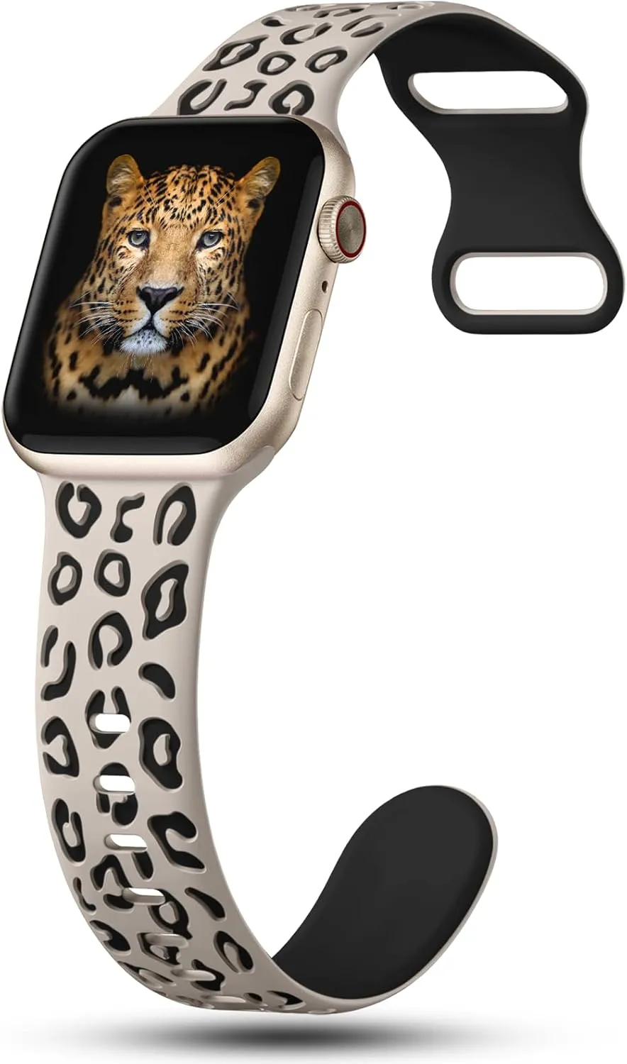 CreateGreat Engraved Leopard Bands Compatible with Apple Watch Band 40mm 41mm 38mm 42mm 44mm 45mm 46mm 49mm Women, Silicone Cheetah Designer Strap for iWatch Series 10 9 8 7 6 5 4 3 2 SE Ultra