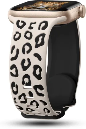 CreateGreat Engraved Leopard Bands Compatible with Apple Watch Band 40mm 41mm 38mm 42mm 44mm 45mm 46mm 49mm Women, Silicone Cheetah Designer Strap for iWatch Series 10 9 8 7 6 5 4 3 2 SE Ultra