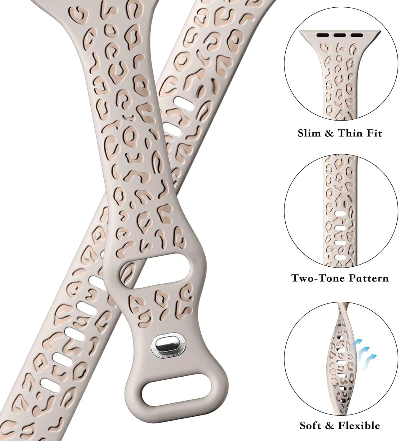 CreateGreat Slim Leopard Engraved Bands Compatible with Apple Watch Band 41mm 40mm 38mm 49mm 46mm 45mm 44mm 42mm Women, Cheetah Silicone Strap for iWatch Series 10 9 8 7 6 5 4 3 2 1,Ultra,SE