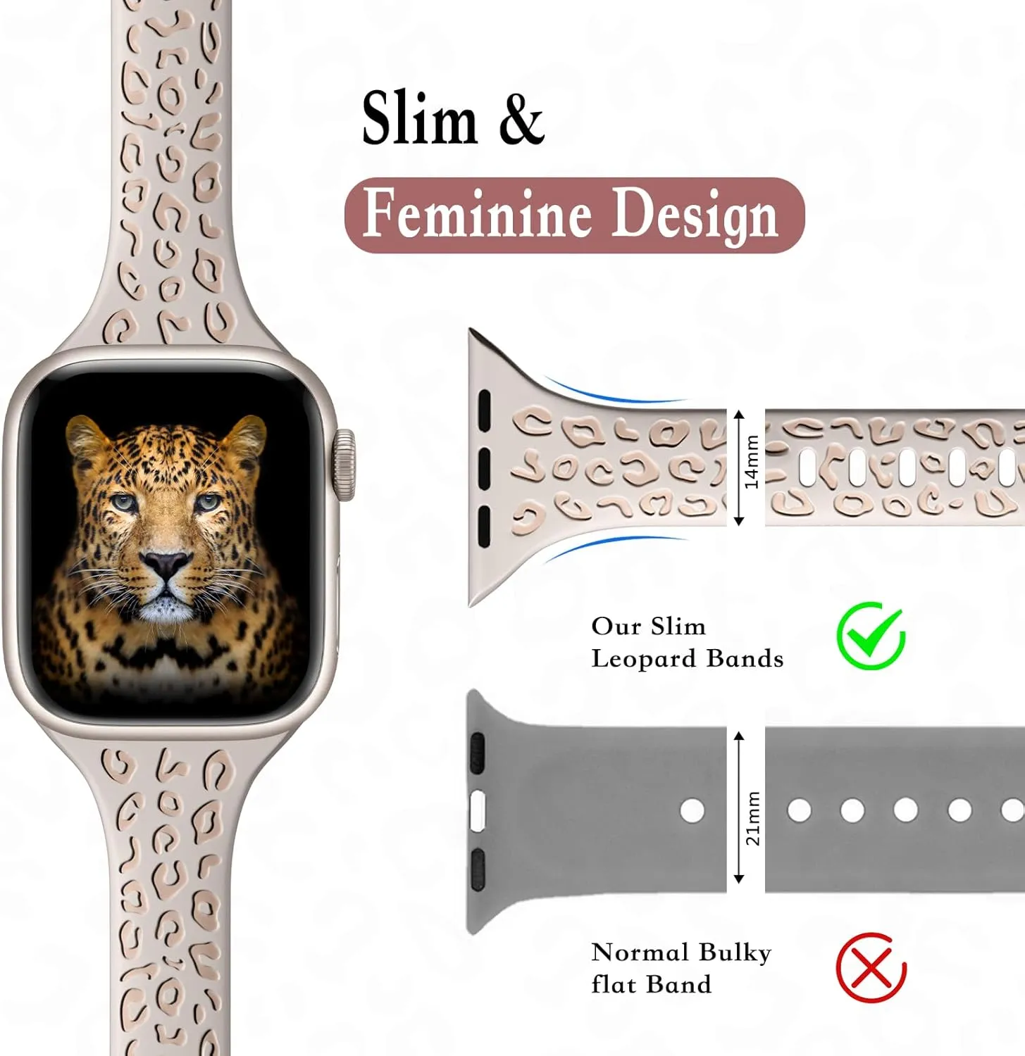 CreateGreat Slim Leopard Engraved Bands Compatible with Apple Watch Band 41mm 40mm 38mm 49mm 46mm 45mm 44mm 42mm Women, Cheetah Silicone Strap for iWatch Series 10 9 8 7 6 5 4 3 2 1,Ultra,SE