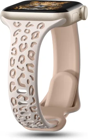CreateGreat Slim Leopard Engraved Bands Compatible with Apple Watch Band 41mm 40mm 38mm 49mm 46mm 45mm 44mm 42mm Women, Cheetah Silicone Strap for iWatch Series 10 9 8 7 6 5 4 3 2 1,Ultra,SE