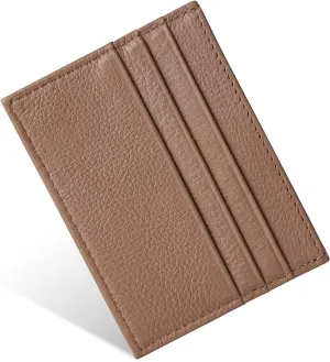 Credit Card Holder Wallet, RFID Blocking Leather Ultra Slim Wallet, Thin Minimalist Credit Card Case Card Protector, Front Pocket Wallets for Men, Women - 6 Card Slots and 1 Pockets (Brown)