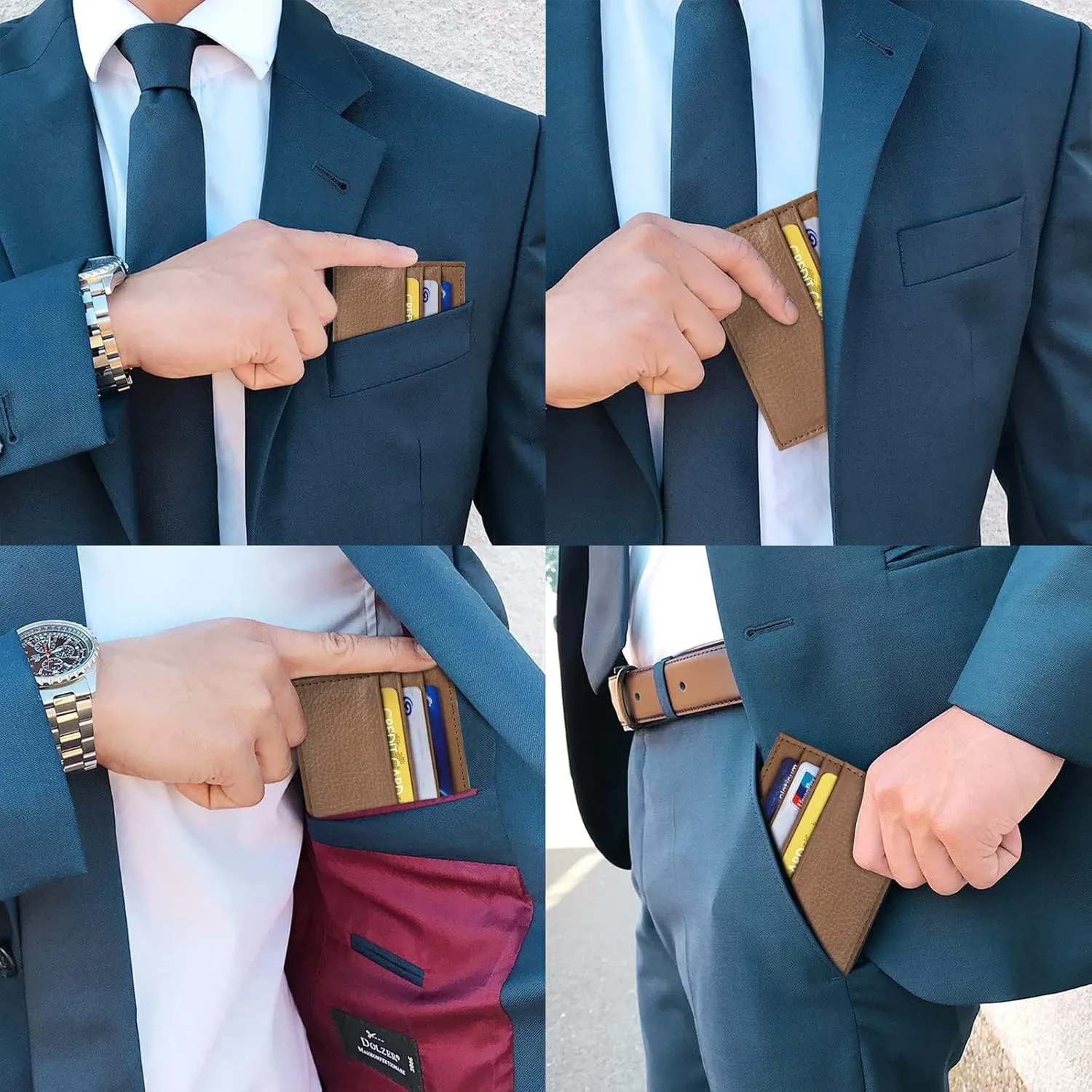 Credit Card Holder Wallet, RFID Blocking Leather Ultra Slim Wallet, Thin Minimalist Credit Card Case Card Protector, Front Pocket Wallets for Men, Women - 6 Card Slots and 1 Pockets (Brown)