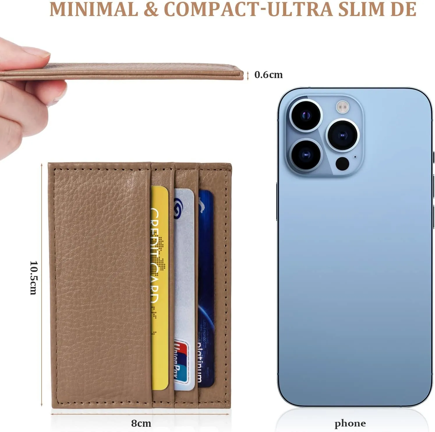 Credit Card Holder Wallet, RFID Blocking Leather Ultra Slim Wallet, Thin Minimalist Credit Card Case Card Protector, Front Pocket Wallets for Men, Women - 6 Card Slots and 1 Pockets (Brown)