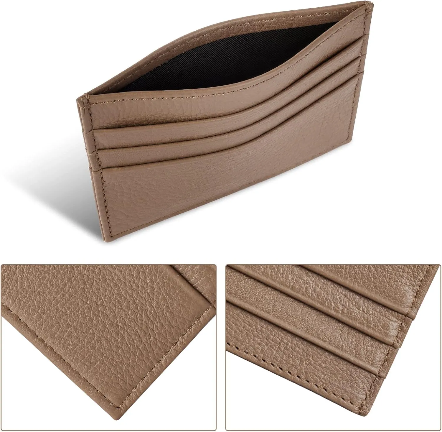 Credit Card Holder Wallet, RFID Blocking Leather Ultra Slim Wallet, Thin Minimalist Credit Card Case Card Protector, Front Pocket Wallets for Men, Women - 6 Card Slots and 1 Pockets (Brown)