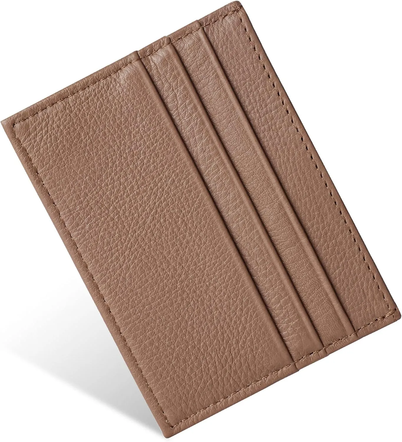 Credit Card Holder Wallet, RFID Blocking Leather Ultra Slim Wallet, Thin Minimalist Credit Card Case Card Protector, Front Pocket Wallets for Men, Women - 6 Card Slots and 1 Pockets (Brown)
