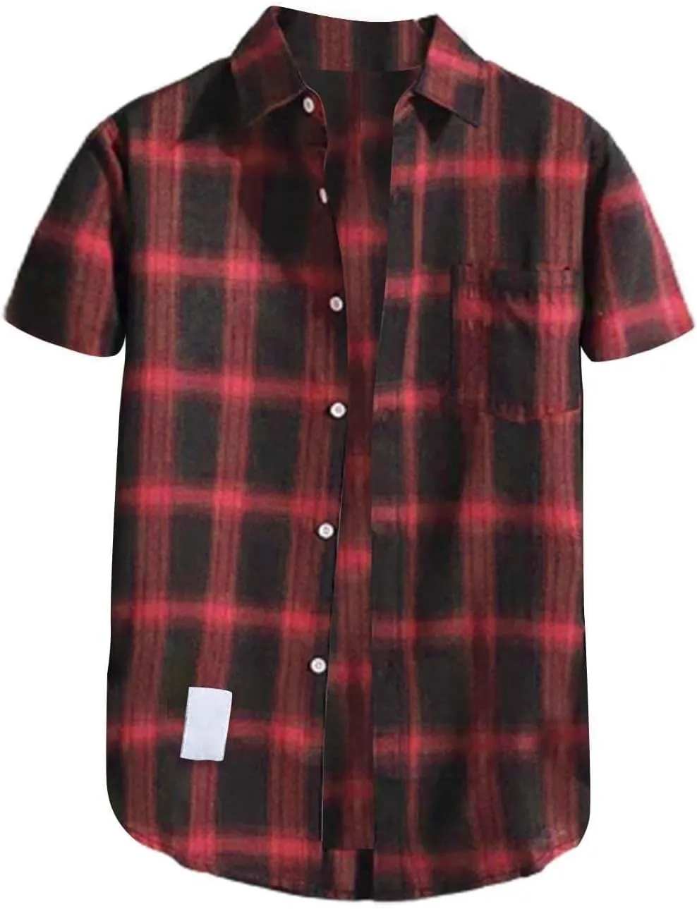 CRNTCEM Mens Short Sleeve Casual Plaid Shirts Cotton Regular Fit Button Down Gingham Shirts Summer Loose Dresses Blouses