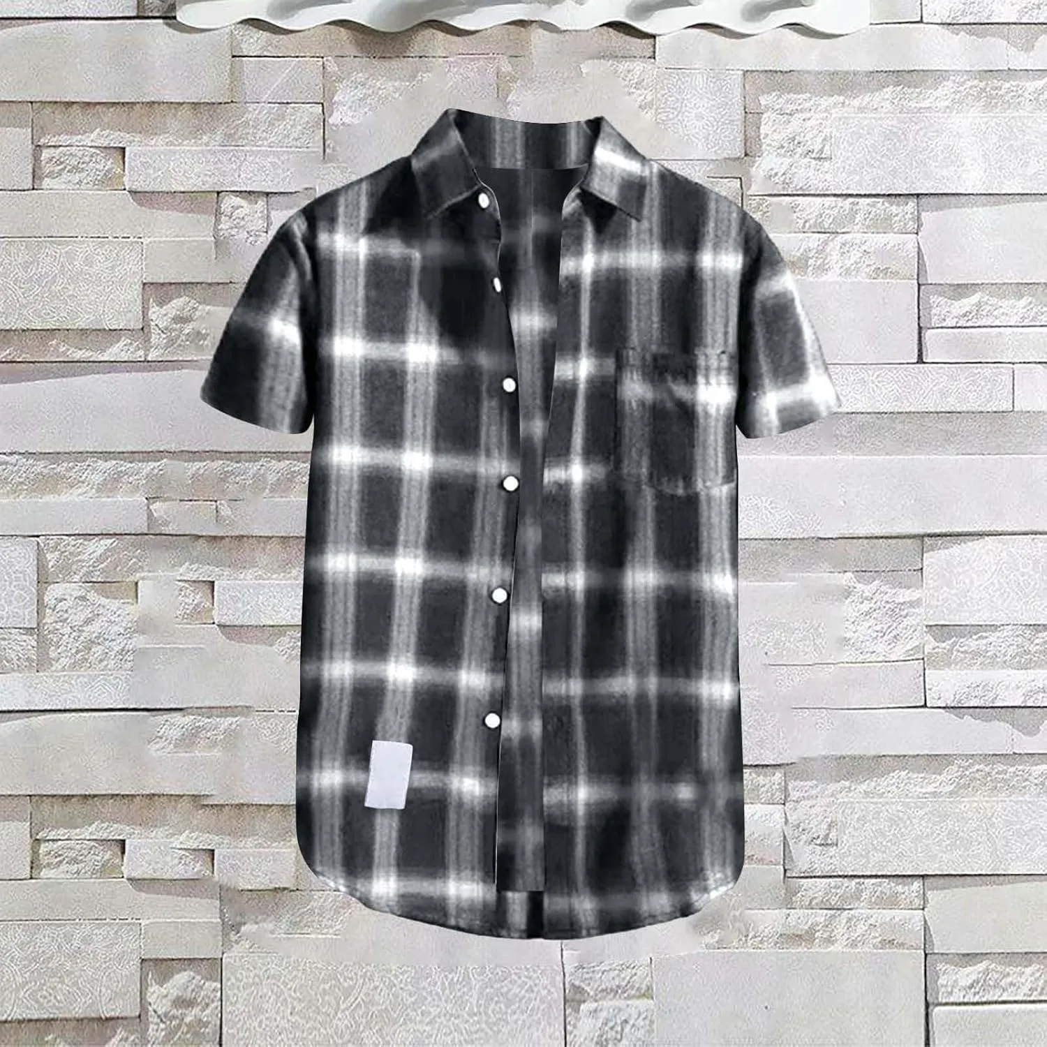 CRNTCEM Mens Short Sleeve Casual Plaid Shirts Cotton Regular Fit Button Down Gingham Shirts Summer Loose Dresses Blouses