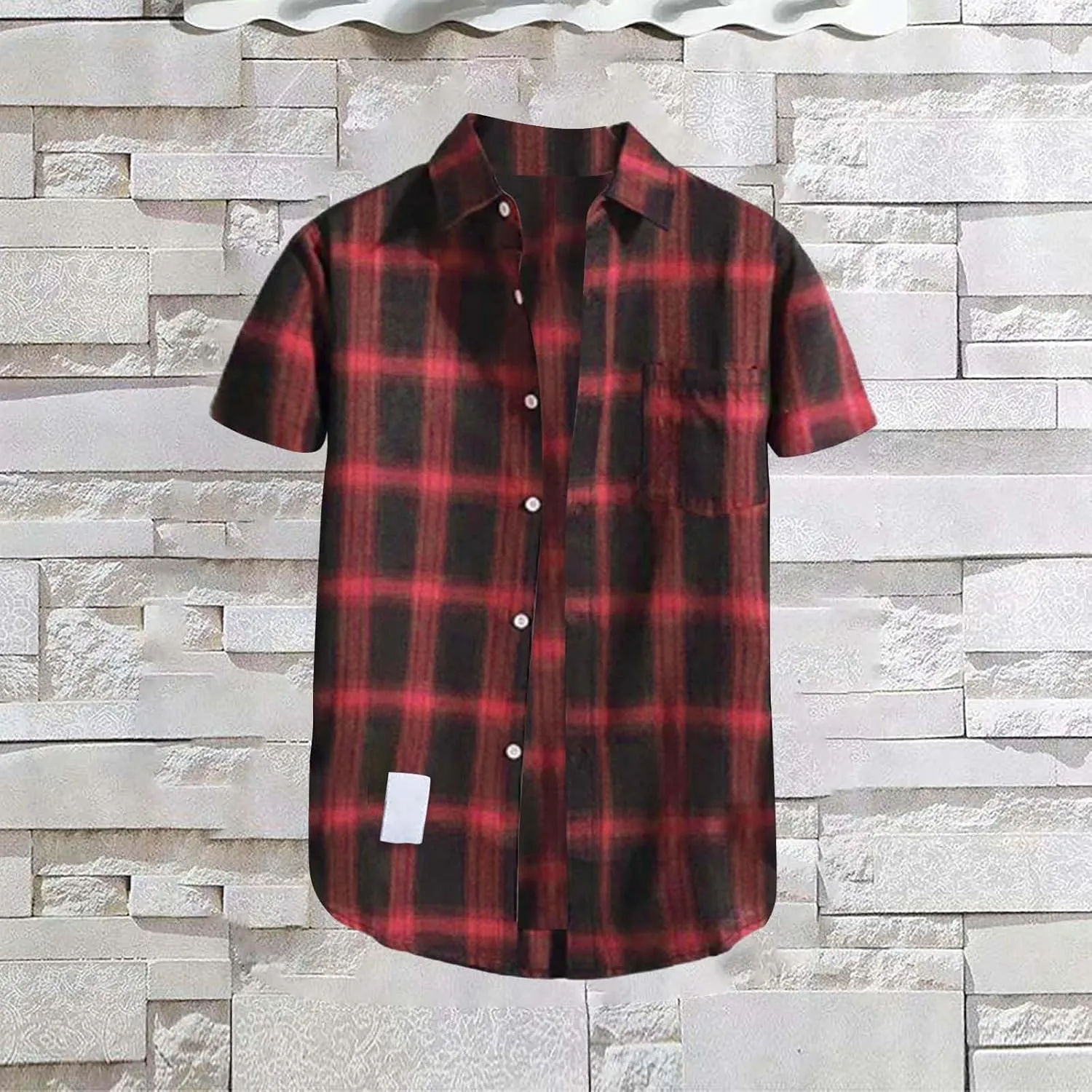 CRNTCEM Mens Short Sleeve Casual Plaid Shirts Cotton Regular Fit Button Down Gingham Shirts Summer Loose Dresses Blouses